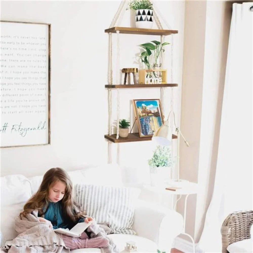 Macrame Hanging Shelves Wall Shelves Small Plants Bedroom Boho Home Decor 3Tier